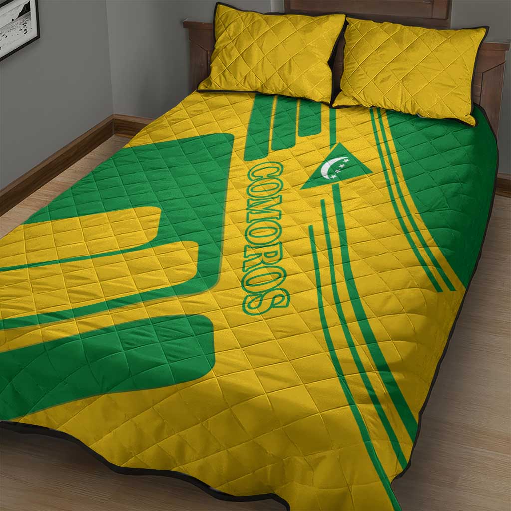 Comoros Flag Quilt Bed Set - Green and Yellow Design and National Emblem TS04