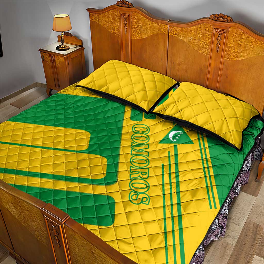 Comoros Flag Quilt Bed Set - Green and Yellow Design and National Emblem TS04