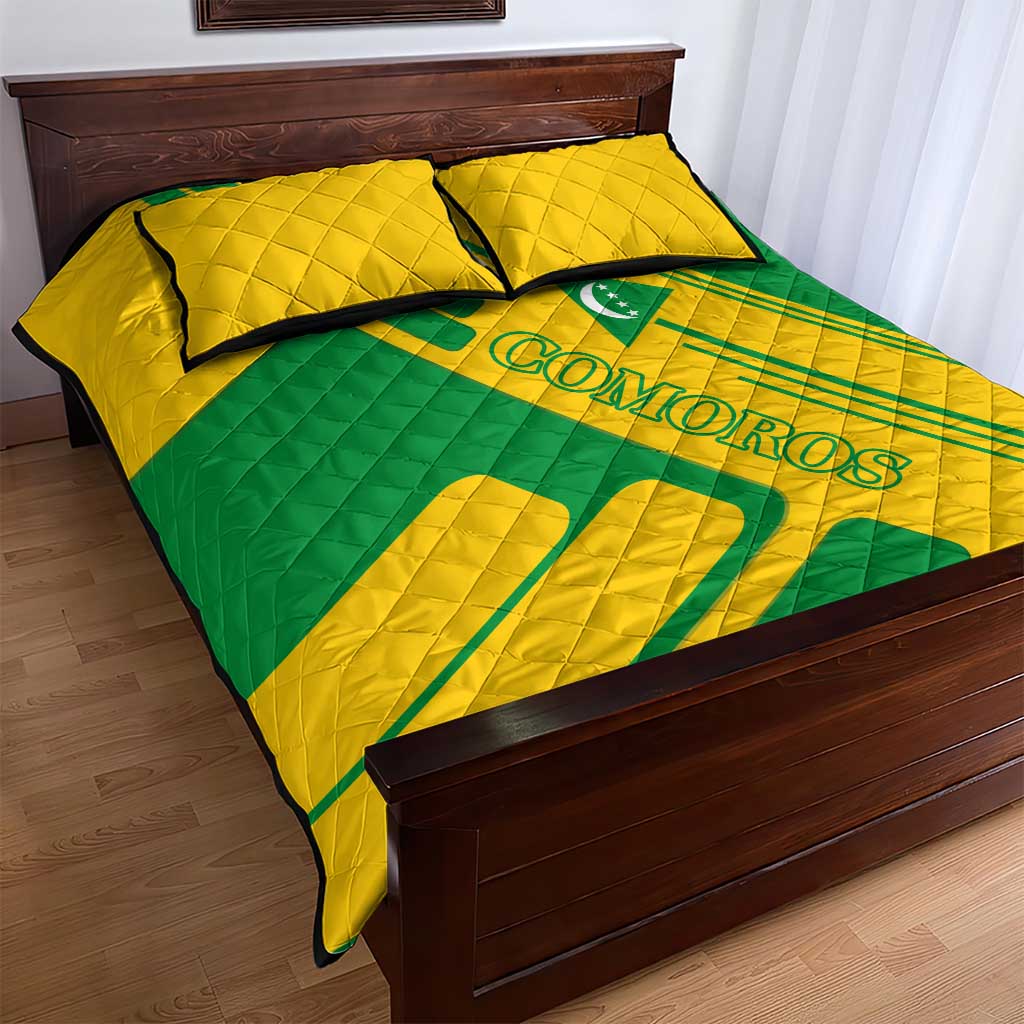 Comoros Flag Quilt Bed Set - Green and Yellow Design and National Emblem TS04