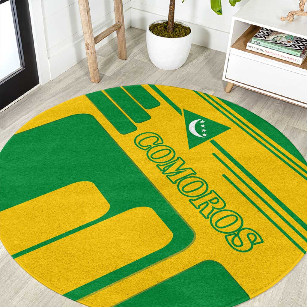 Comoros Flag Round Carpet - Green and Yellow Design and National Emblem TS04