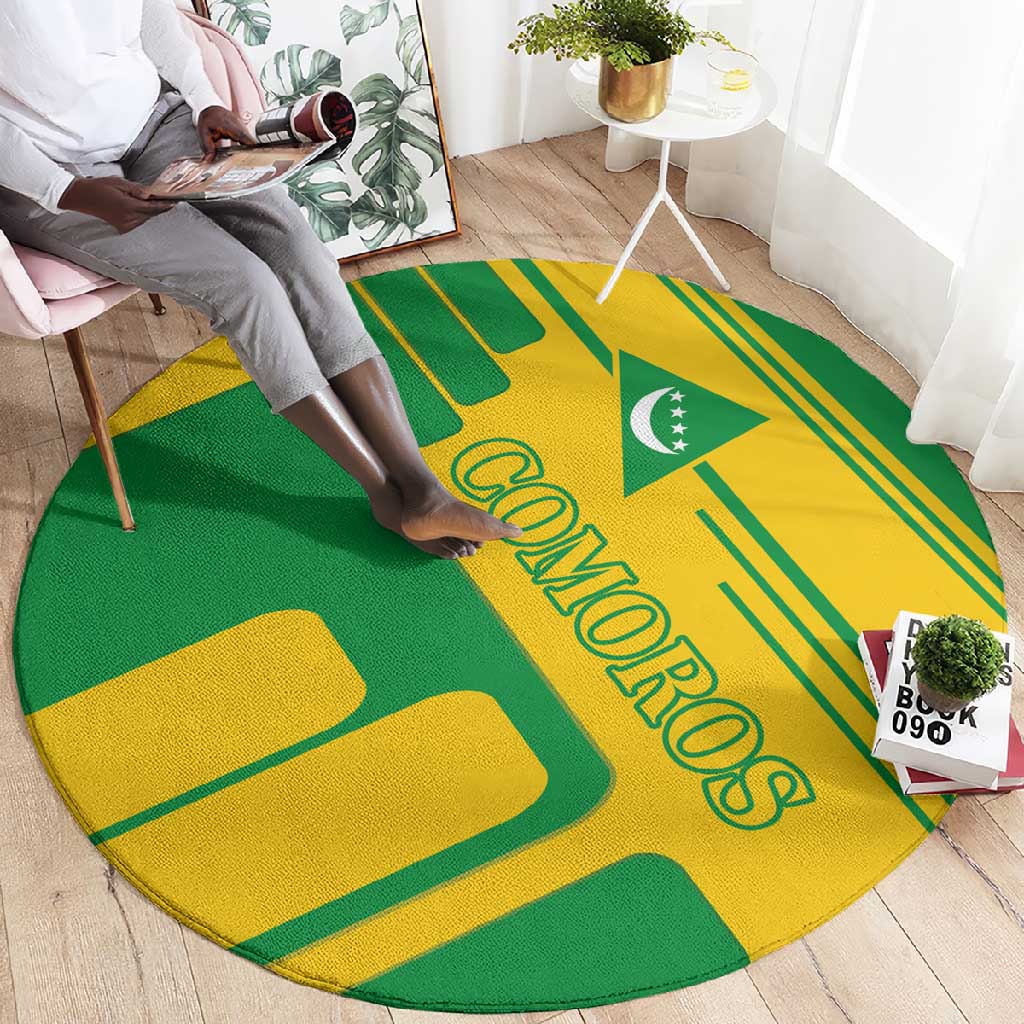 Comoros Flag Round Carpet - Green and Yellow Design and National Emblem TS04