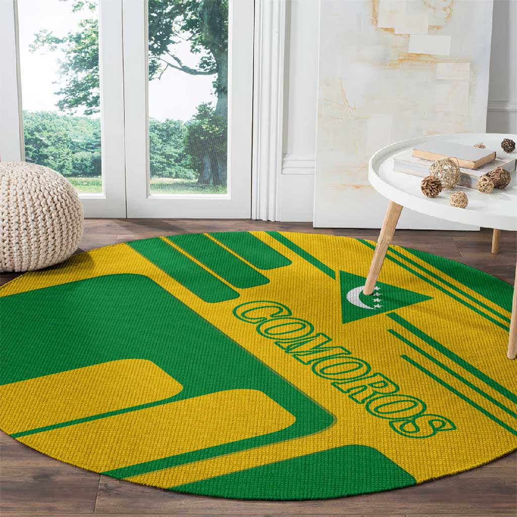 Comoros Flag Round Carpet - Green and Yellow Design and National Emblem TS04