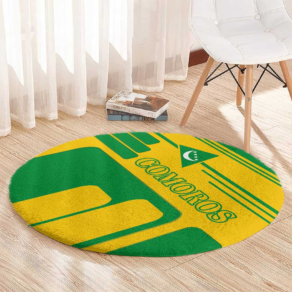 Comoros Flag Round Carpet - Green and Yellow Design and National Emblem TS04