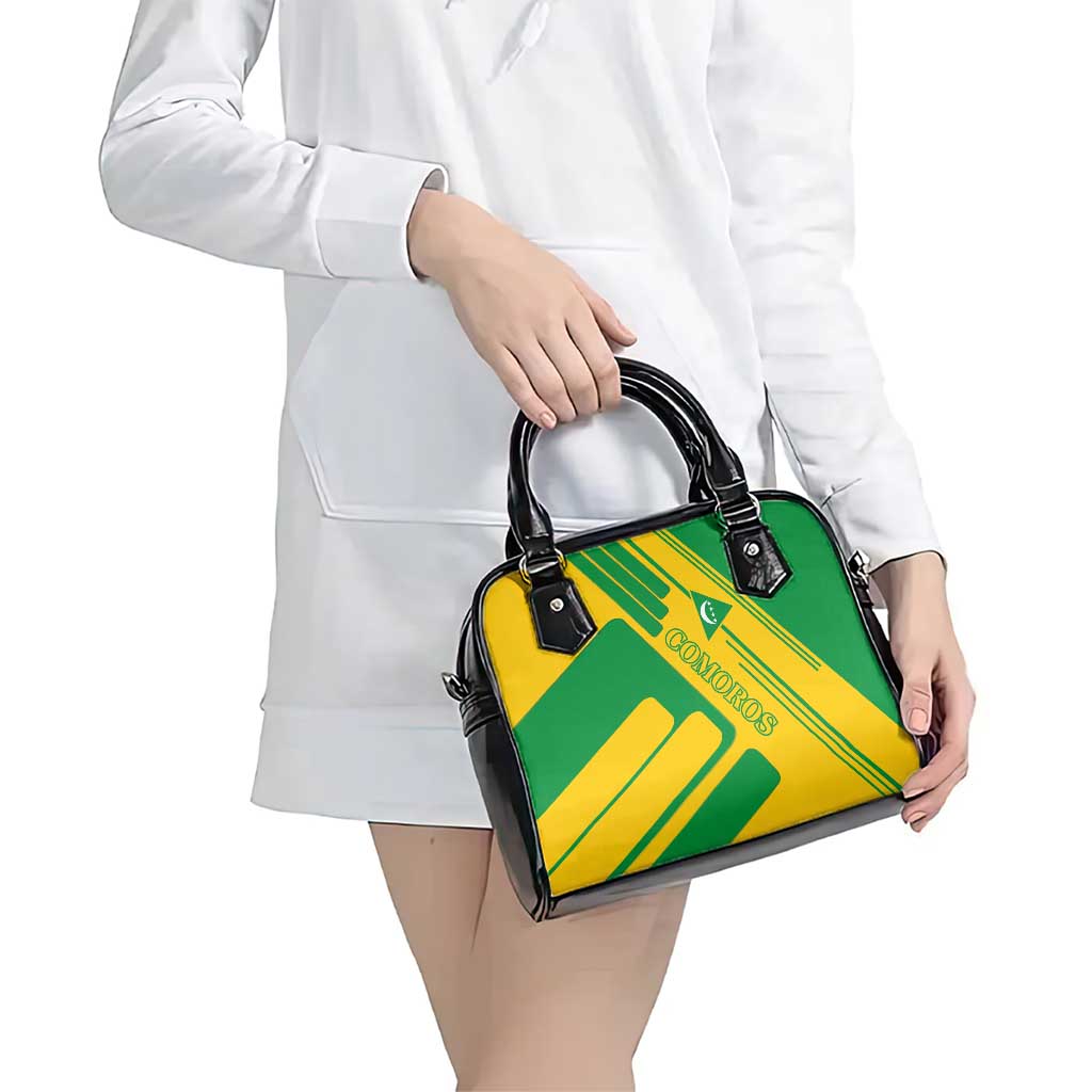 Comoros Flag Shoulder Handbag with Green and Yellow Design and National Emblem TS04