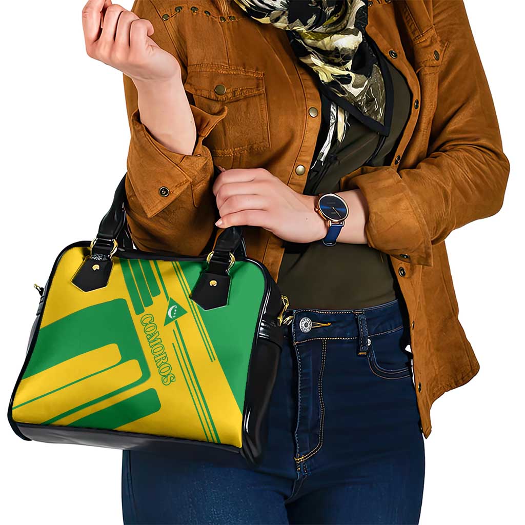 Comoros Flag Shoulder Handbag with Green and Yellow Design and National Emblem TS04