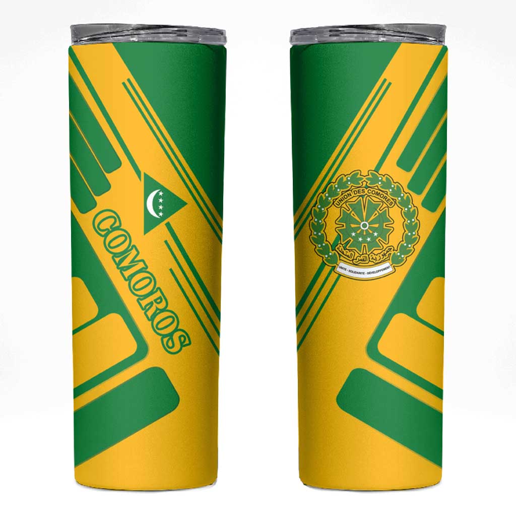 Comoros Flag Skinny Tumbler - Green and Yellow Design and National Emblem TS04