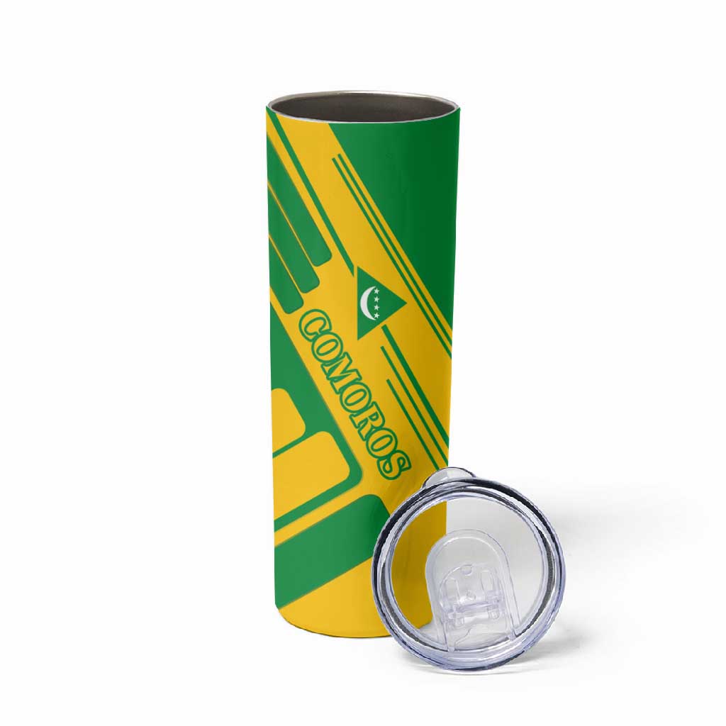 Comoros Flag Skinny Tumbler - Green and Yellow Design and National Emblem TS04