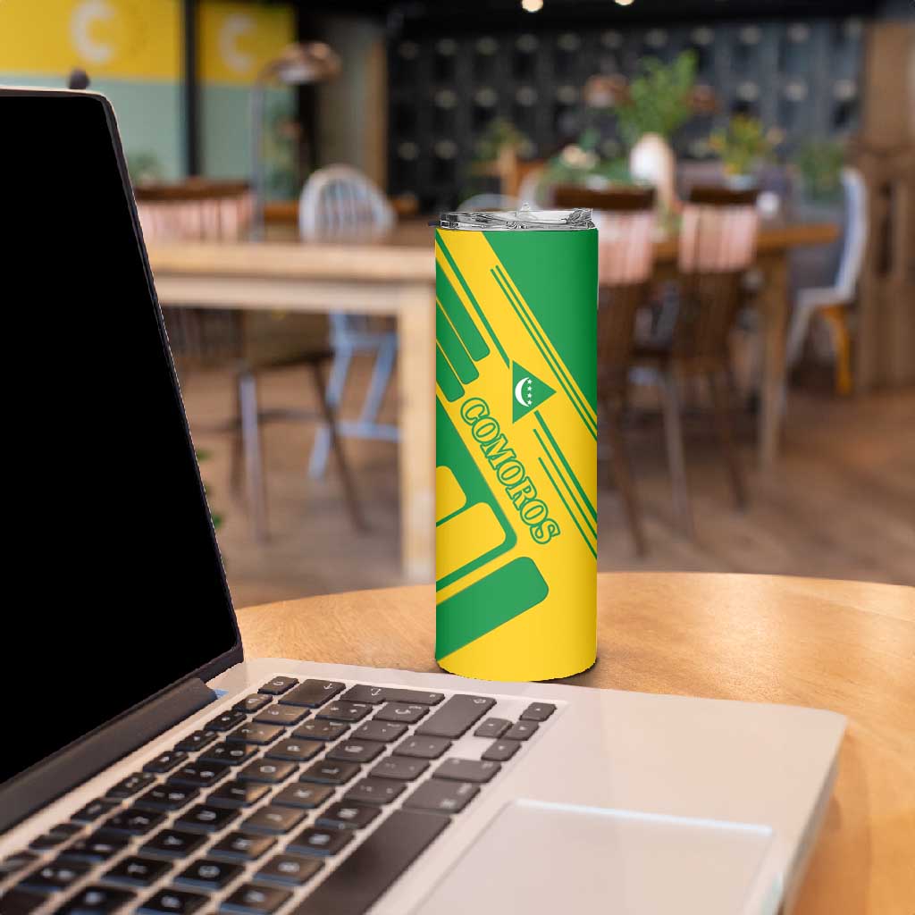 Comoros Flag Skinny Tumbler - Green and Yellow Design and National Emblem TS04