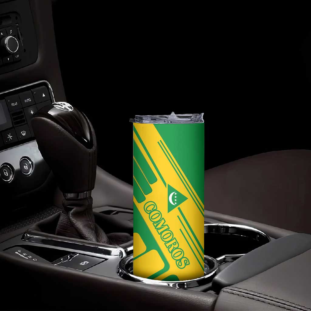 Comoros Flag Skinny Tumbler - Green and Yellow Design and National Emblem TS04