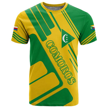 Comoros Flag T shirt - Green and Yellow Design and National Emblem TS04