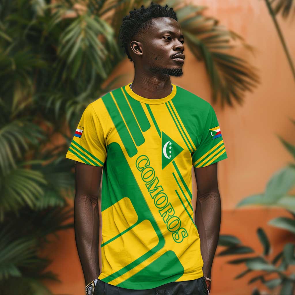 Comoros Flag T shirt - Green and Yellow Design and National Emblem TS04