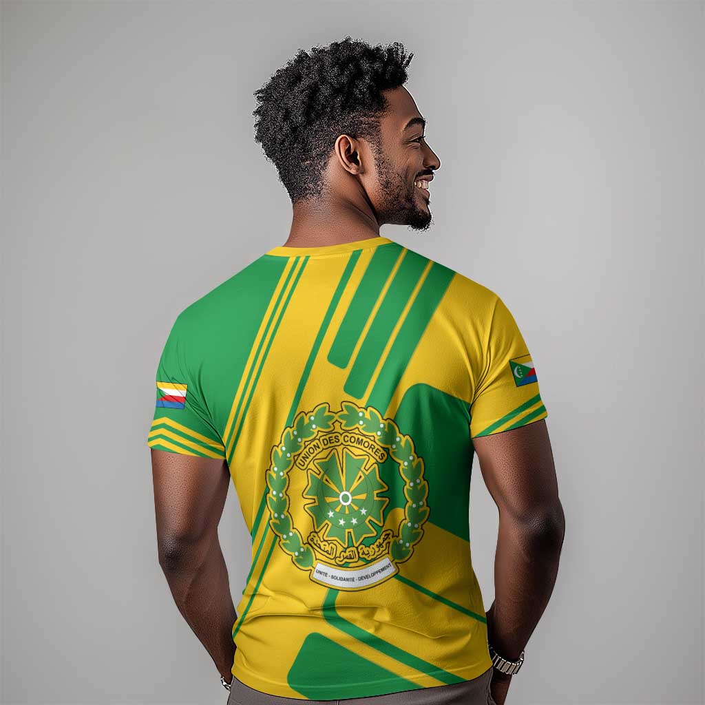 Comoros Flag T shirt - Green and Yellow Design and National Emblem TS04
