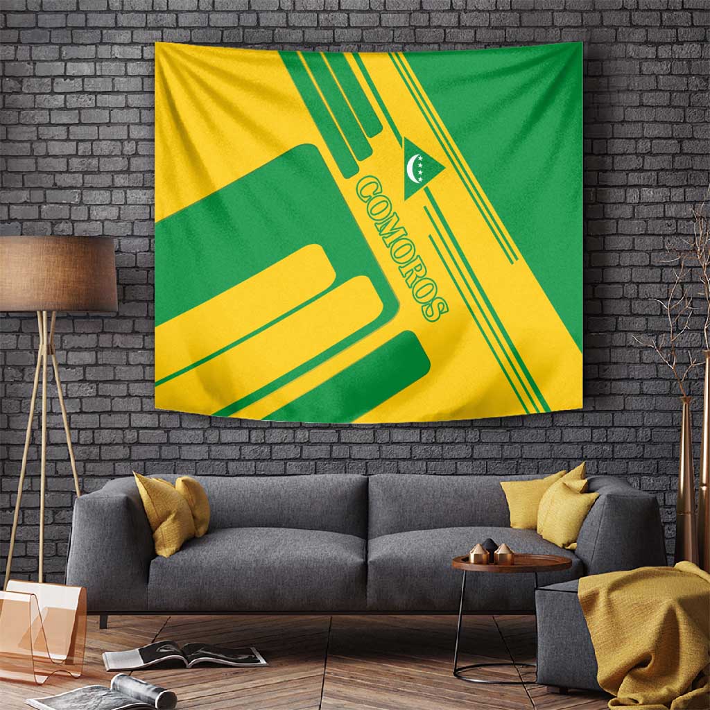 Comoros Flag Tapestry - Green and Yellow Design and National Emblem TS04