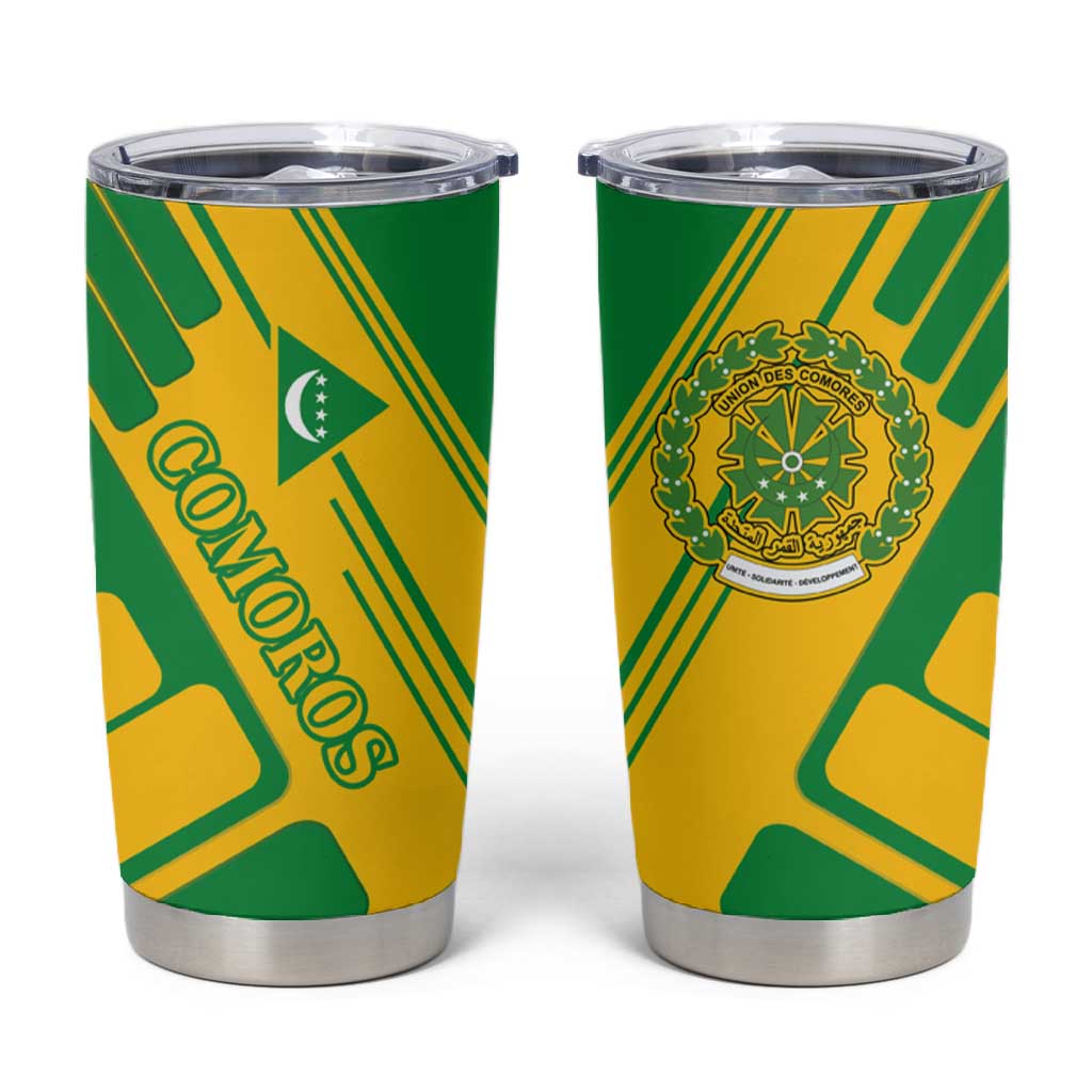Comoros Flag Tumbler Cup - Green and Yellow Design and National Emblem TS04