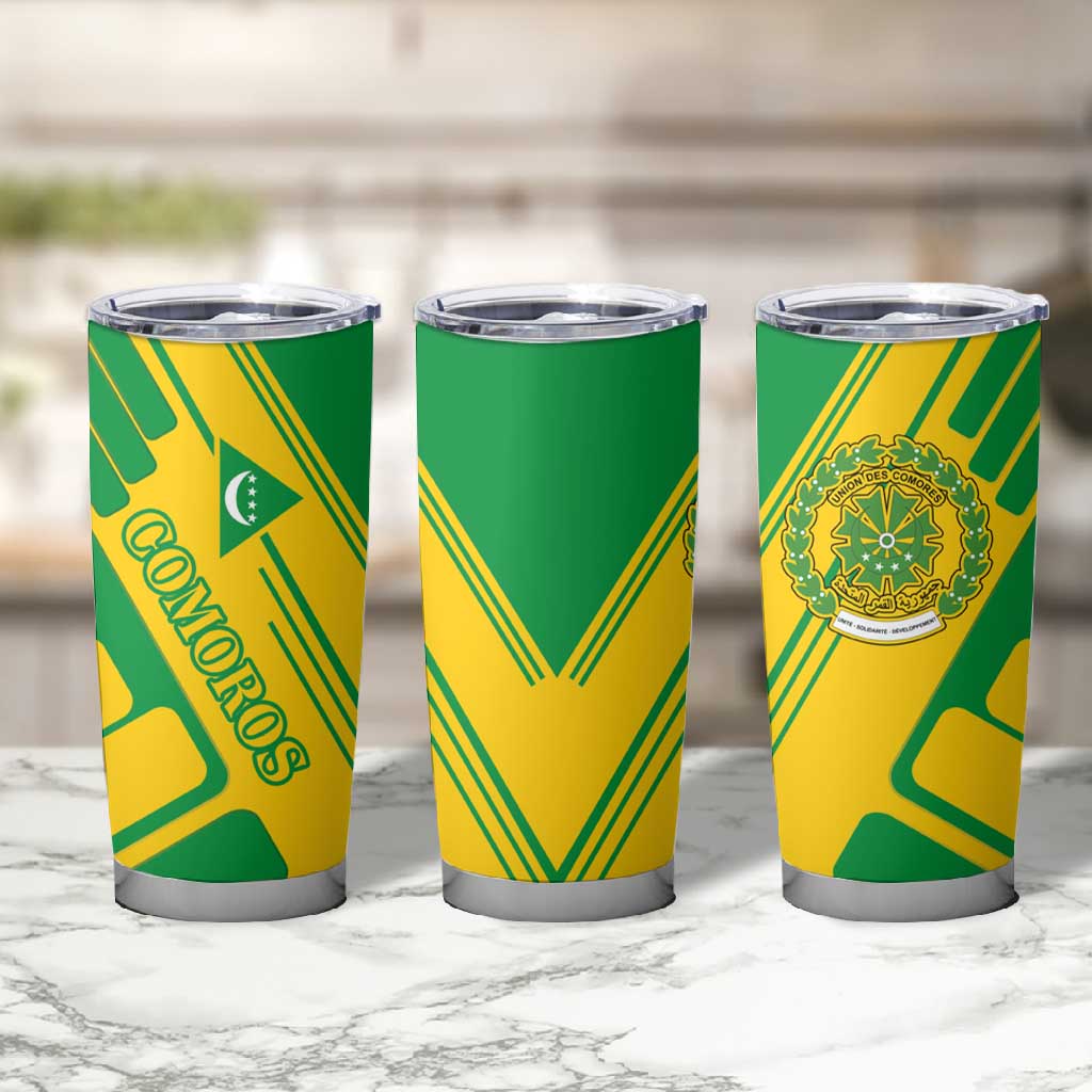 Comoros Flag Tumbler Cup - Green and Yellow Design and National Emblem TS04
