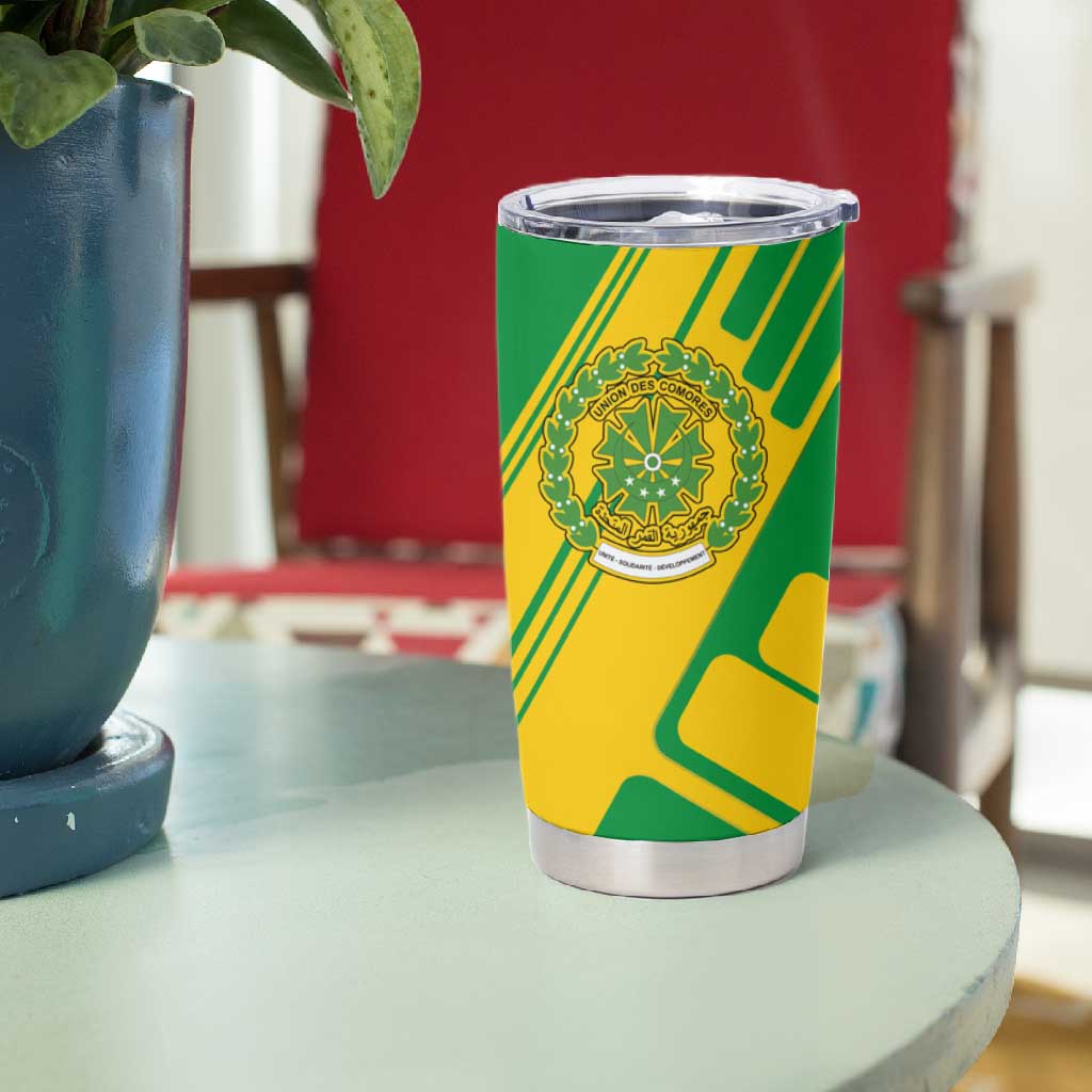 Comoros Flag Tumbler Cup - Green and Yellow Design and National Emblem TS04