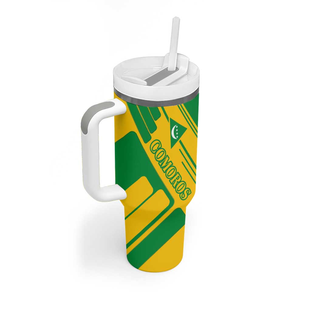 Comoros Flag Tumbler With Handle - Green and Yellow Design and National Emblem TS04