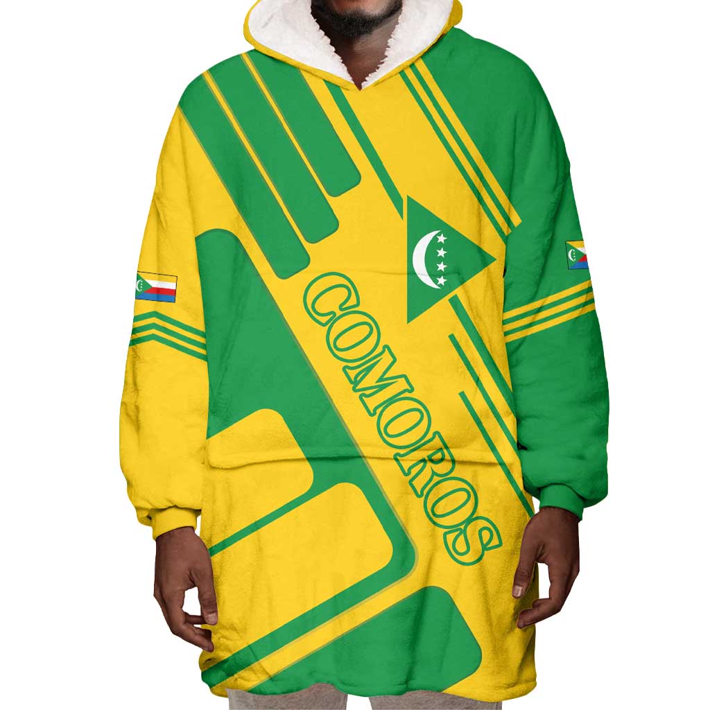 Comoros Flag Wearable Blanket Hoodie - Green and Yellow Design and National Emblem TS04