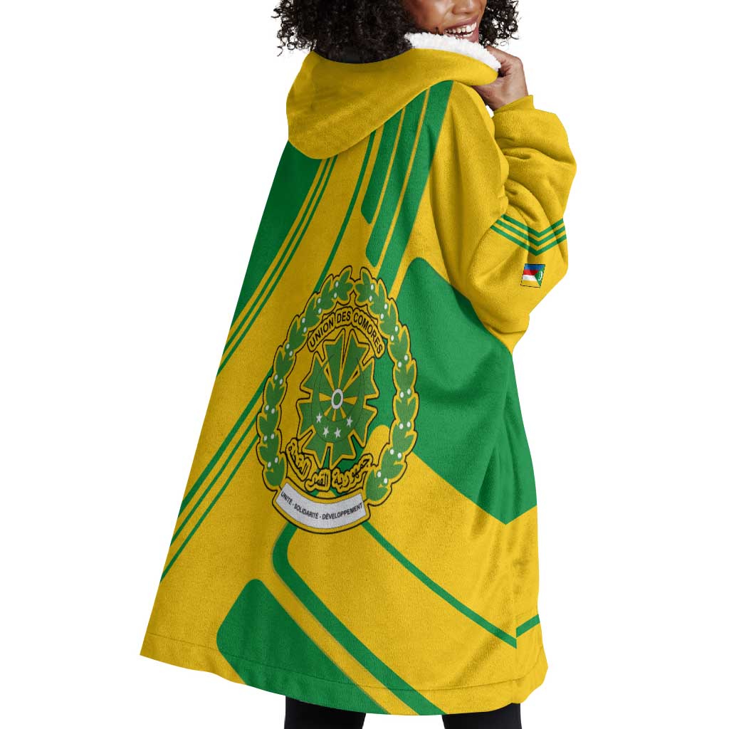 Comoros Flag Wearable Blanket Hoodie - Green and Yellow Design and National Emblem TS04