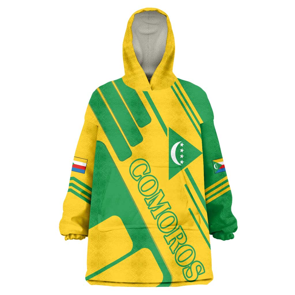 Comoros Flag Wearable Blanket Hoodie - Green and Yellow Design and National Emblem TS04