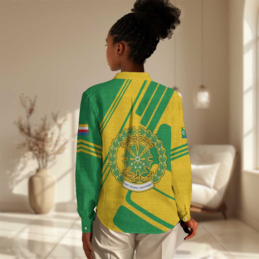 Comoros Flag Women Casual Shirt - Green and Yellow Design and National Emblem TS04