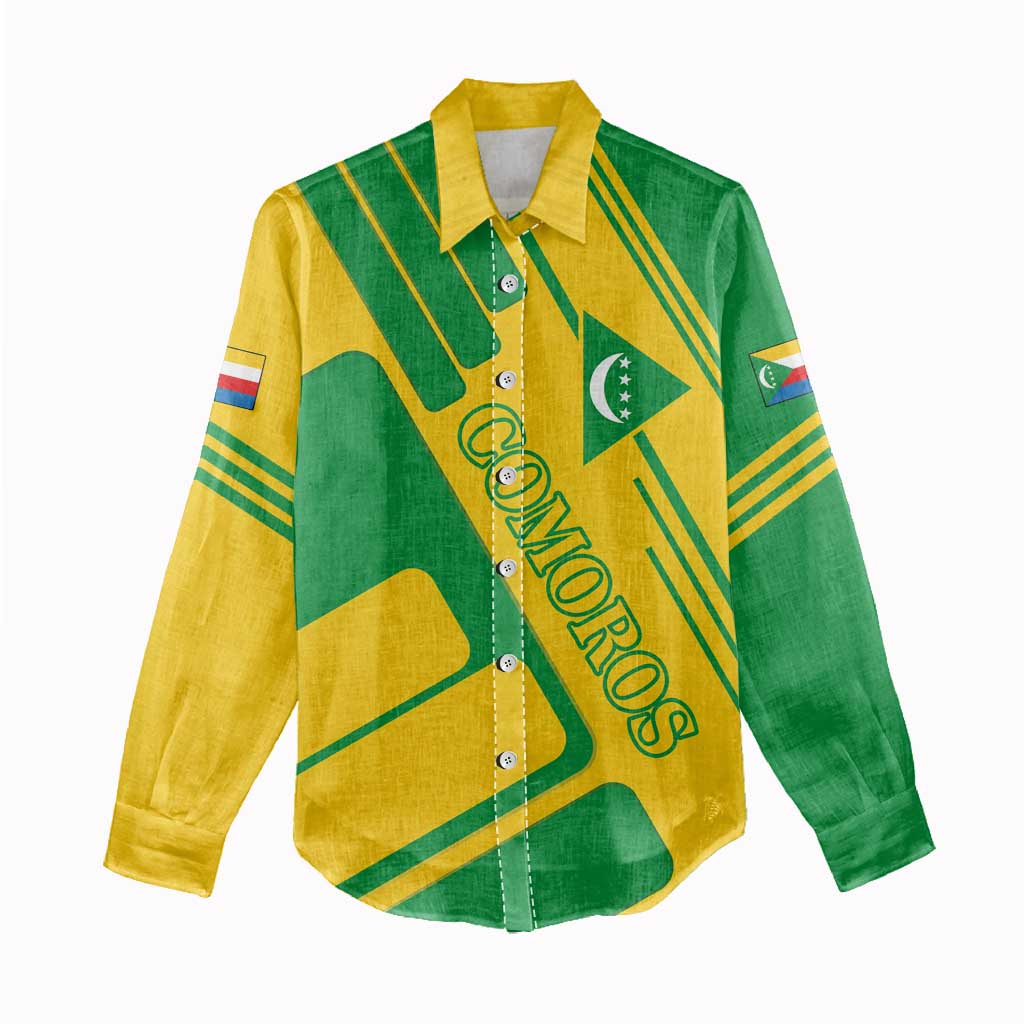 Comoros Flag Women Casual Shirt - Green and Yellow Design and National Emblem TS04