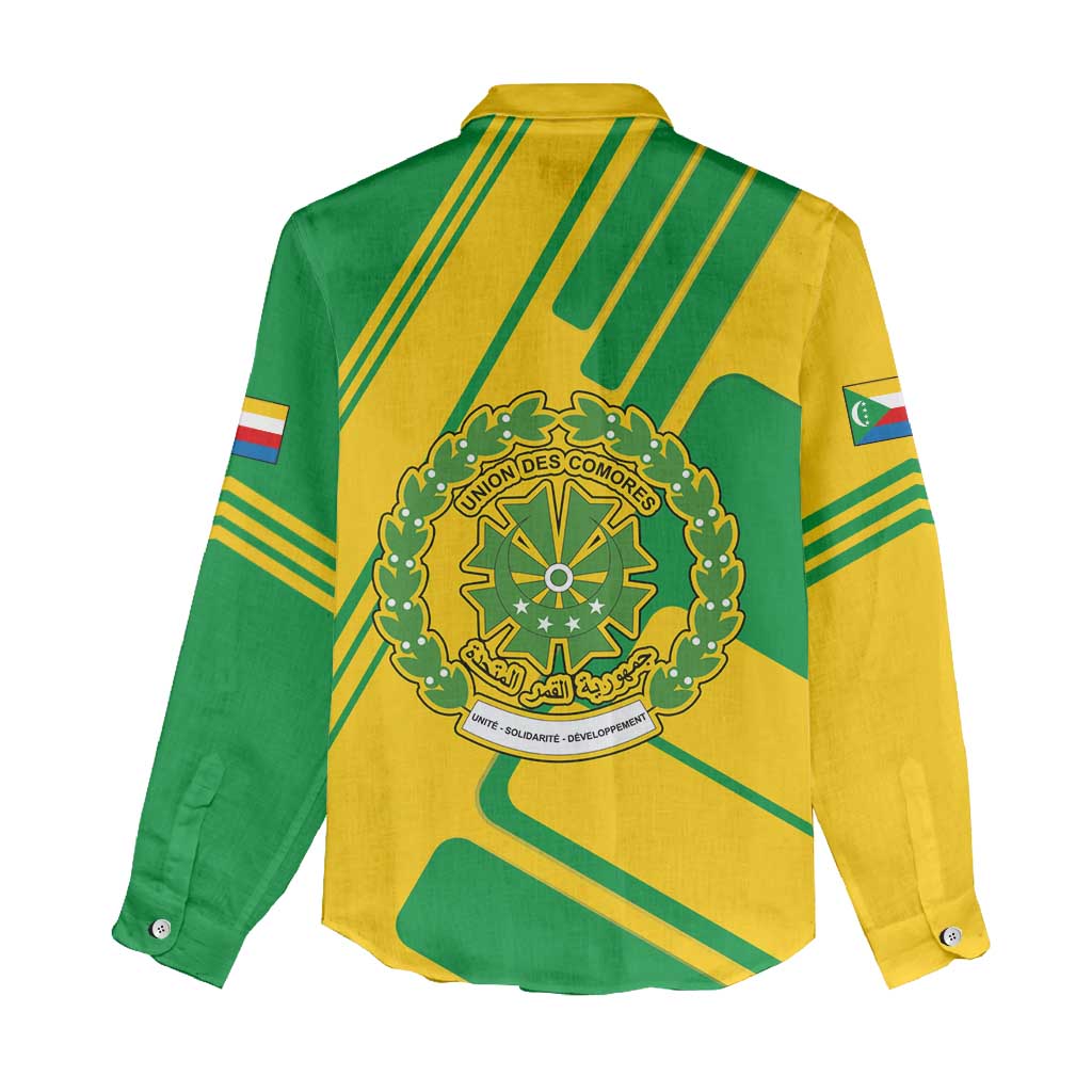 Comoros Flag Women Casual Shirt - Green and Yellow Design and National Emblem TS04