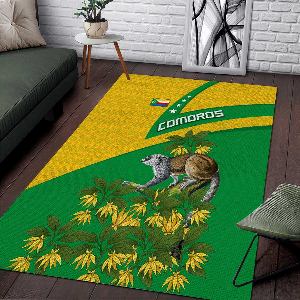 Comoros Area Rug - National Flag Lemur Design and Ylang Ylang Flower Pattern TS04