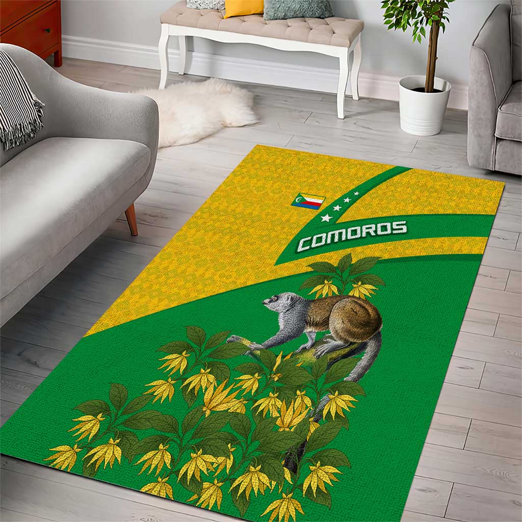 Comoros Area Rug - National Flag Lemur Design and Ylang Ylang Flower Pattern TS04