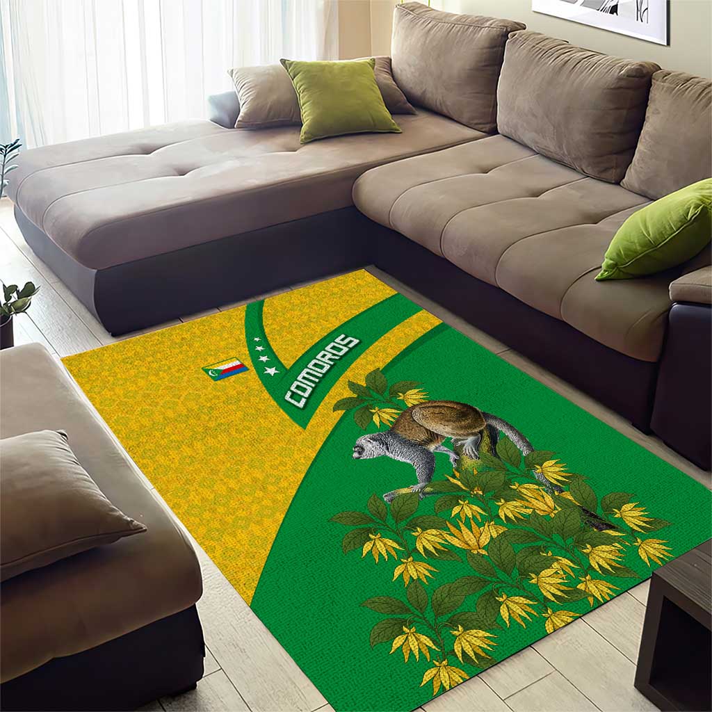 Comoros Area Rug - National Flag Lemur Design and Ylang Ylang Flower Pattern TS04