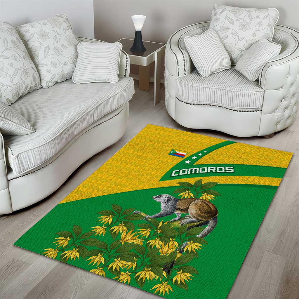 Comoros Area Rug - National Flag Lemur Design and Ylang Ylang Flower Pattern TS04