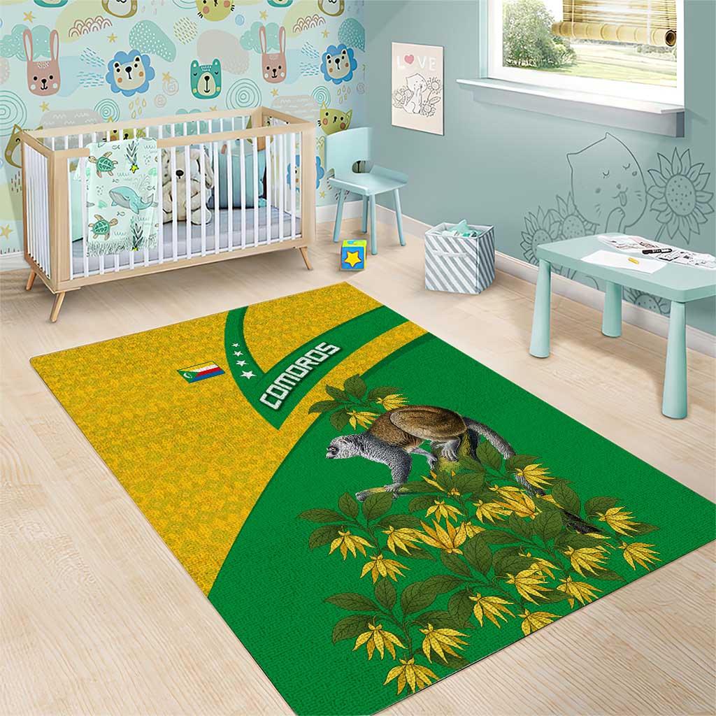 Comoros Area Rug - National Flag Lemur Design and Ylang Ylang Flower Pattern TS04