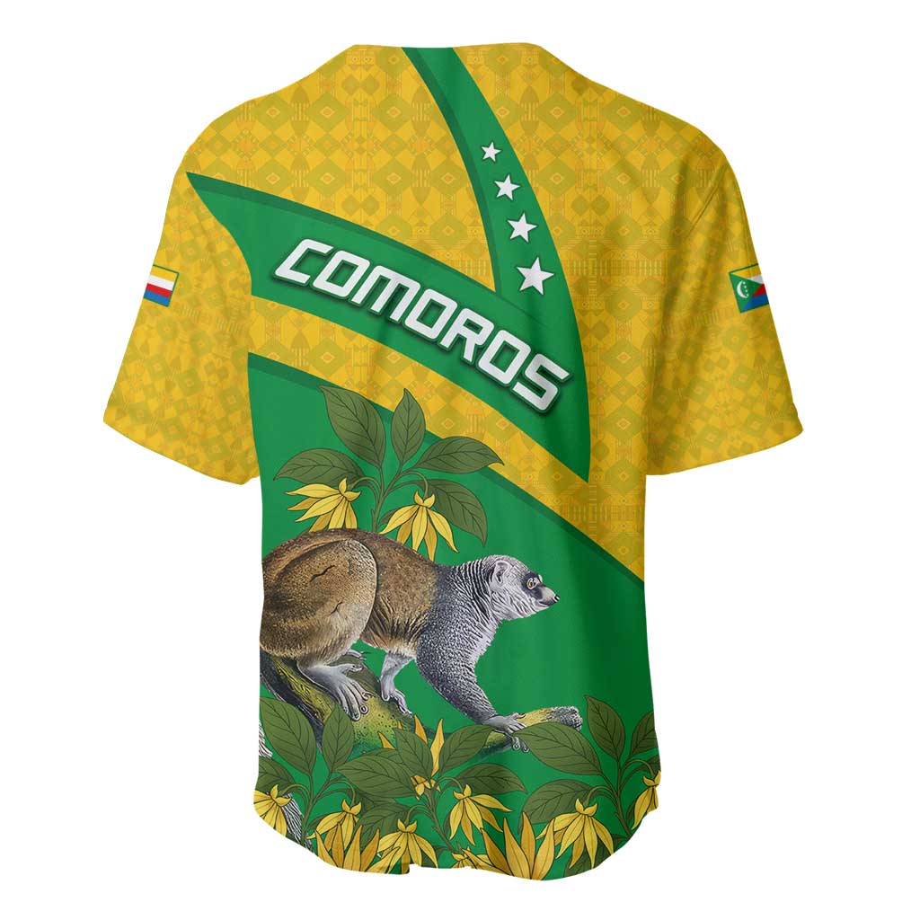 Comoros Baseball Jersey - National Flag Lemur Design and Ylang Ylang Flower Pattern TS04