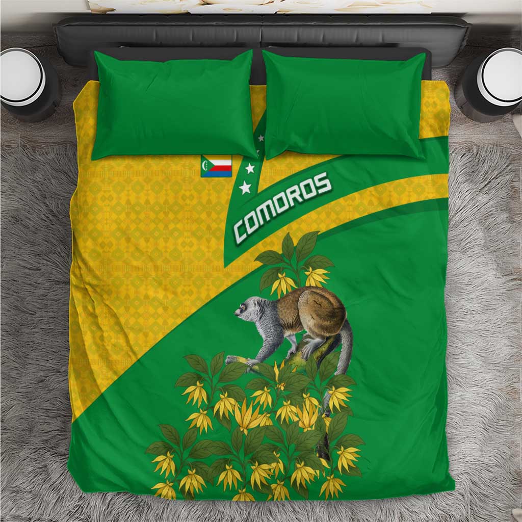 Comoros Bedding Set - National Flag Lemur Design and Ylang Ylang Flower Pattern TS04