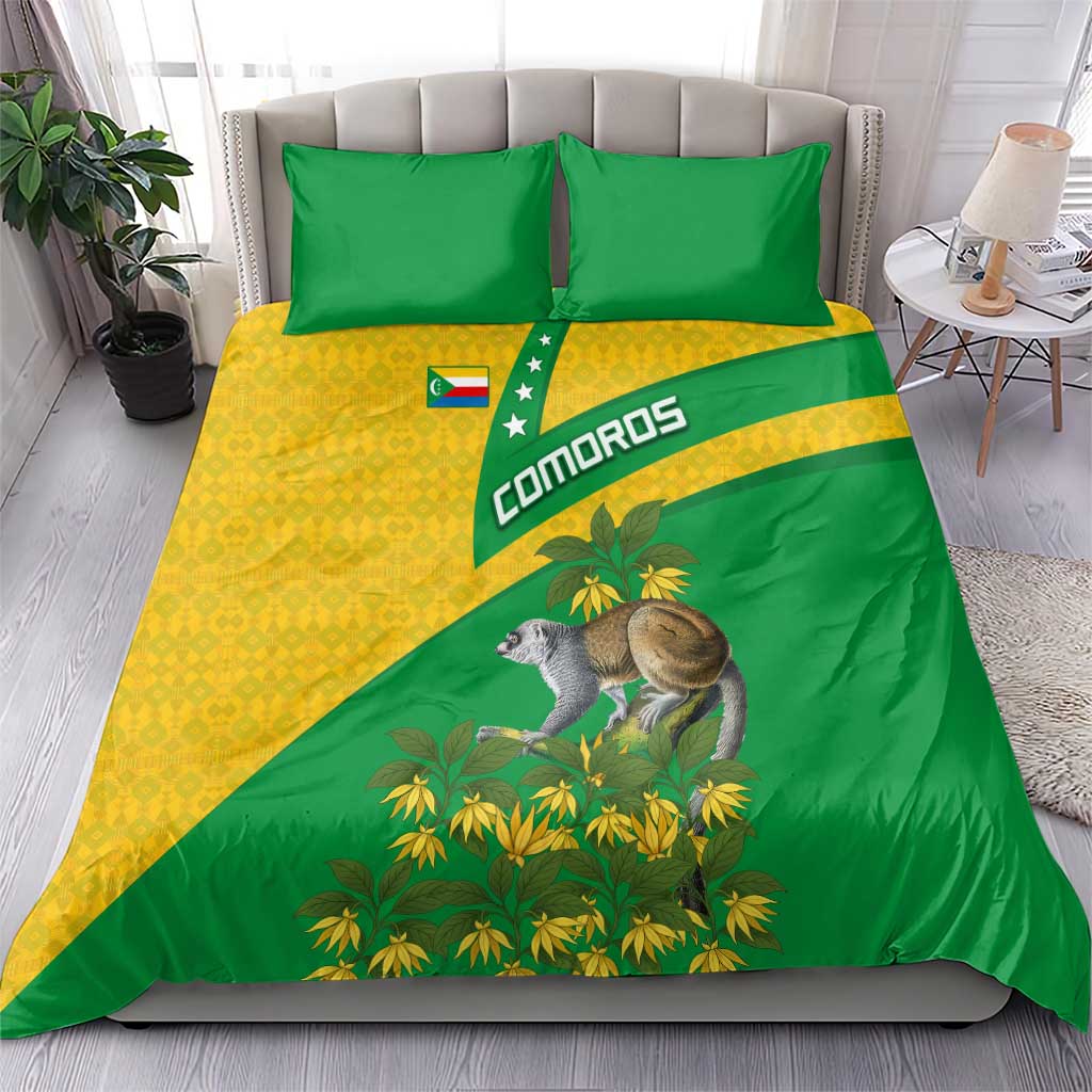 Comoros Bedding Set - National Flag Lemur Design and Ylang Ylang Flower Pattern TS04