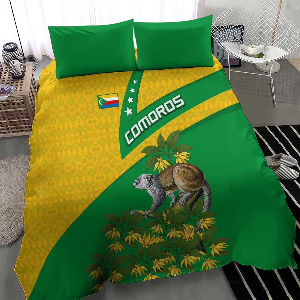 Comoros Bedding Set - National Flag Lemur Design and Ylang Ylang Flower Pattern TS04