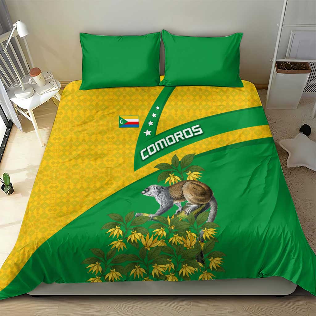 Comoros Bedding Set - National Flag Lemur Design and Ylang Ylang Flower Pattern TS04