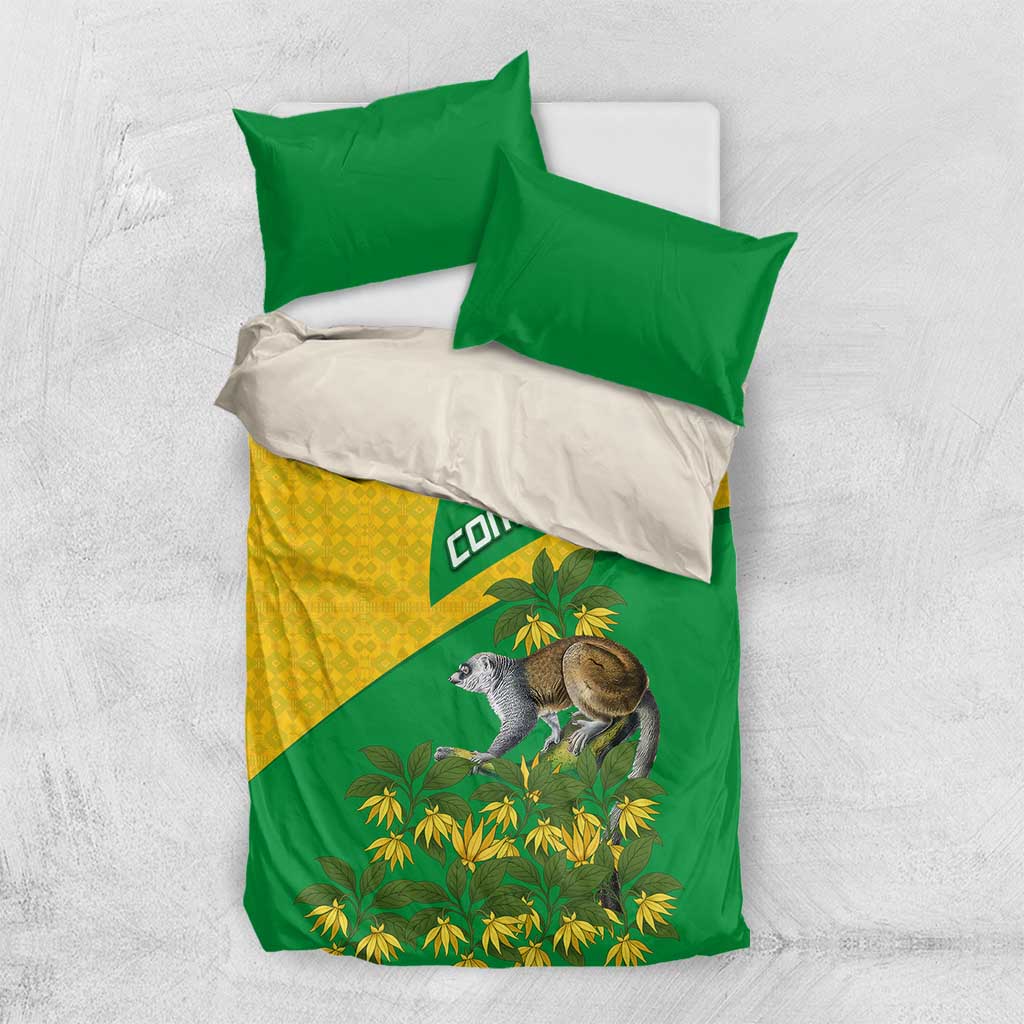Comoros Bedding Set - National Flag Lemur Design and Ylang Ylang Flower Pattern TS04