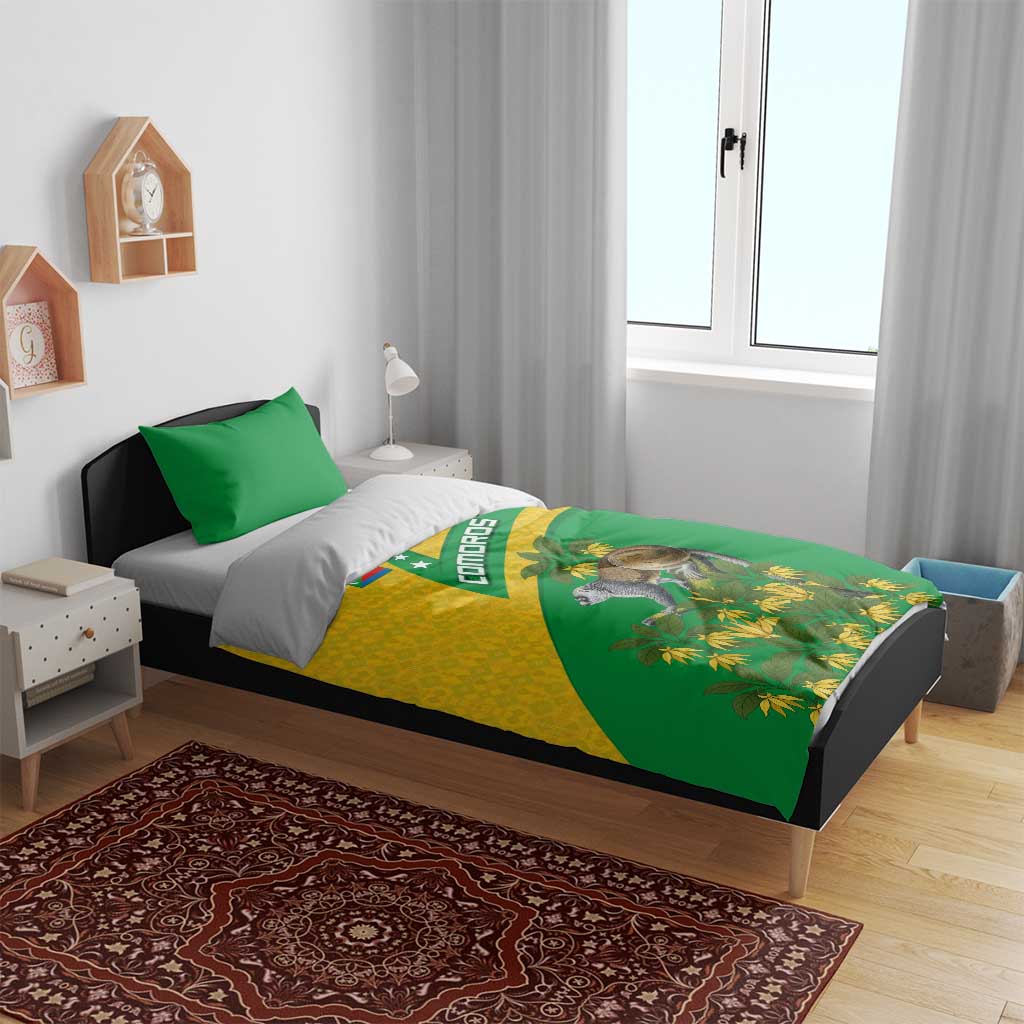 Comoros Bedding Set - National Flag Lemur Design and Ylang Ylang Flower Pattern TS04
