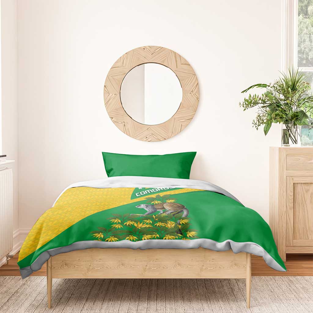 Comoros Bedding Set - National Flag Lemur Design and Ylang Ylang Flower Pattern TS04