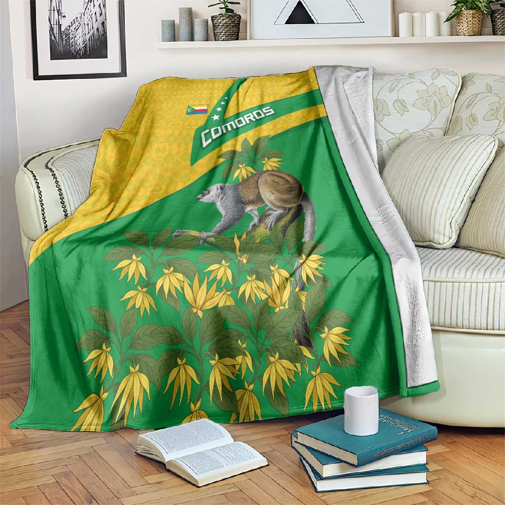 Comoros Blanket - National Flag Lemur Design and Ylang Ylang Flower Pattern TS04