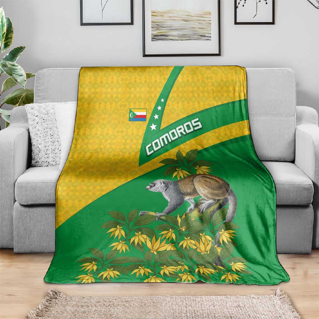 Comoros Blanket - National Flag Lemur Design and Ylang Ylang Flower Pattern TS04
