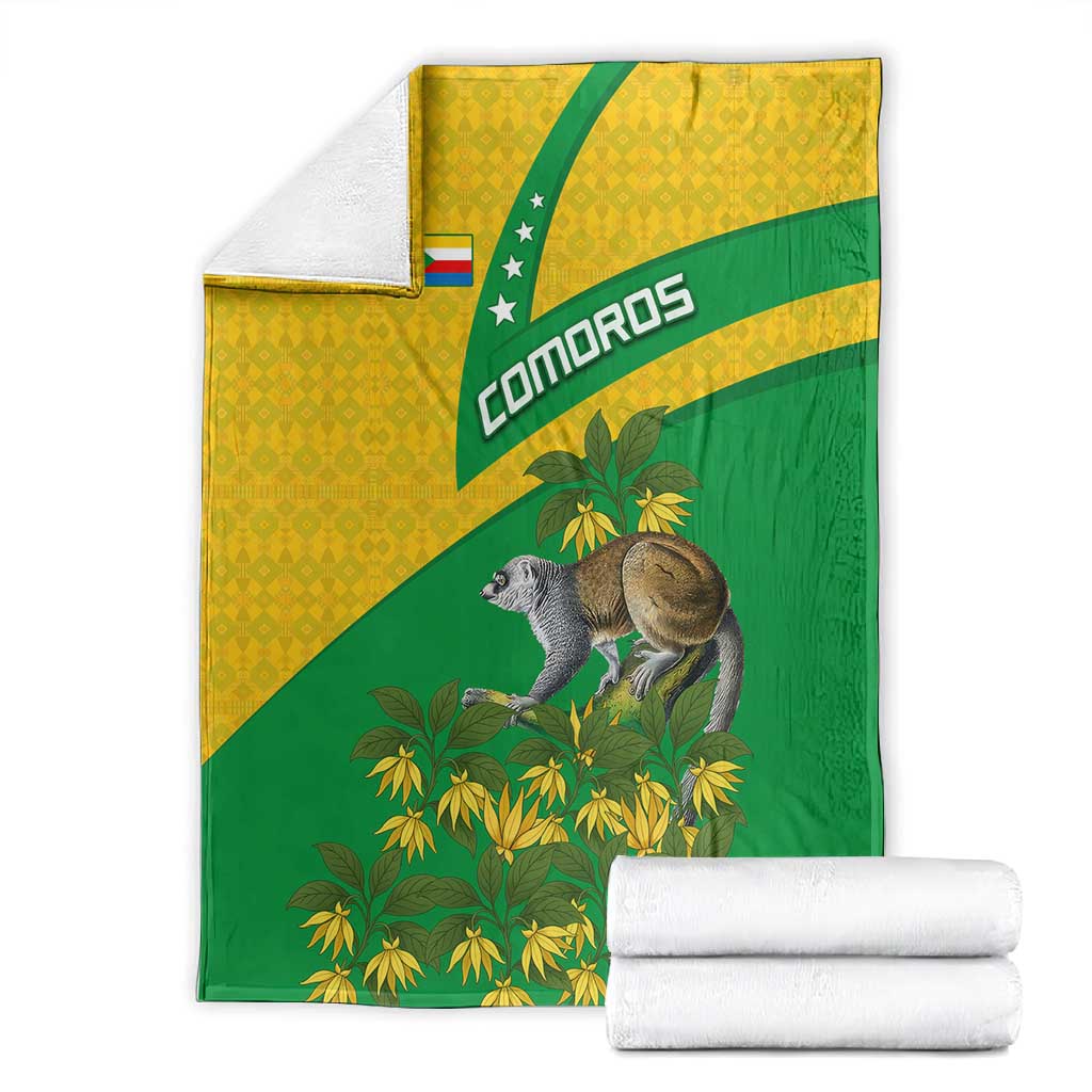 Comoros Blanket - National Flag Lemur Design and Ylang Ylang Flower Pattern TS04
