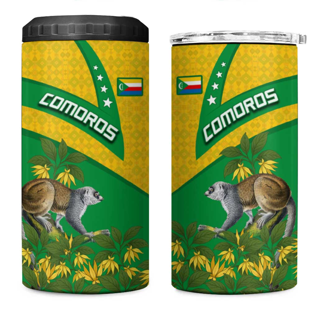Comoros 4 in 1 Can Cooler Tumbler - National Flag Lemur Design and Ylang Ylang Flower Pattern TS04