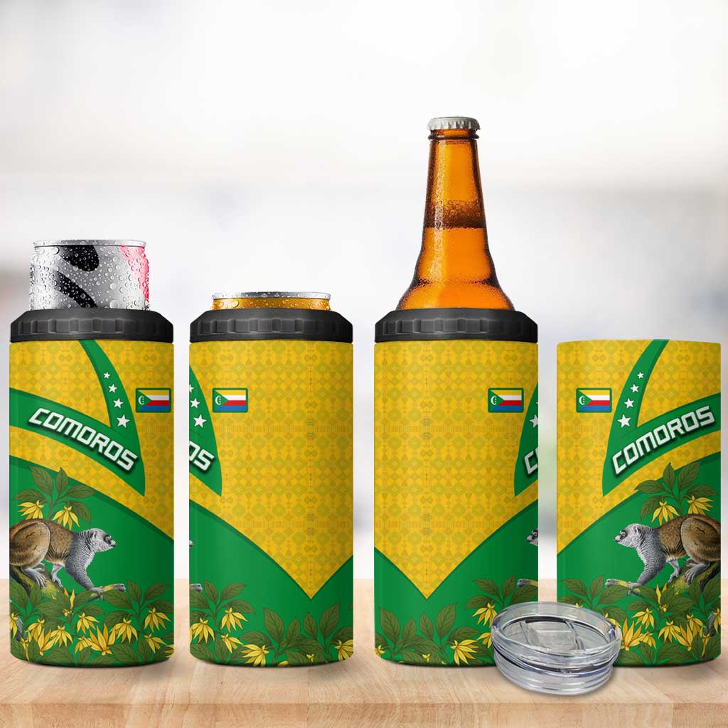 Comoros 4 in 1 Can Cooler Tumbler - National Flag Lemur Design and Ylang Ylang Flower Pattern TS04