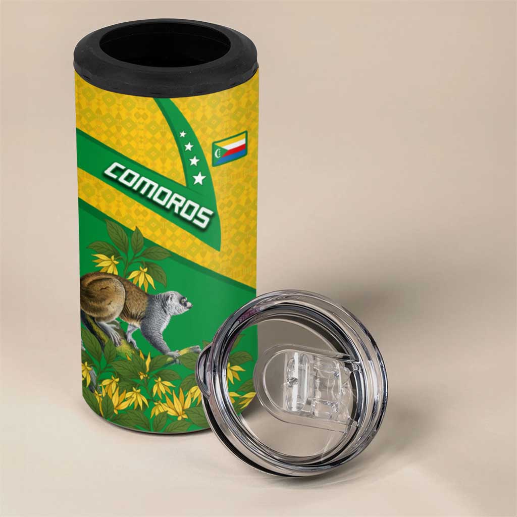 Comoros 4 in 1 Can Cooler Tumbler - National Flag Lemur Design and Ylang Ylang Flower Pattern TS04
