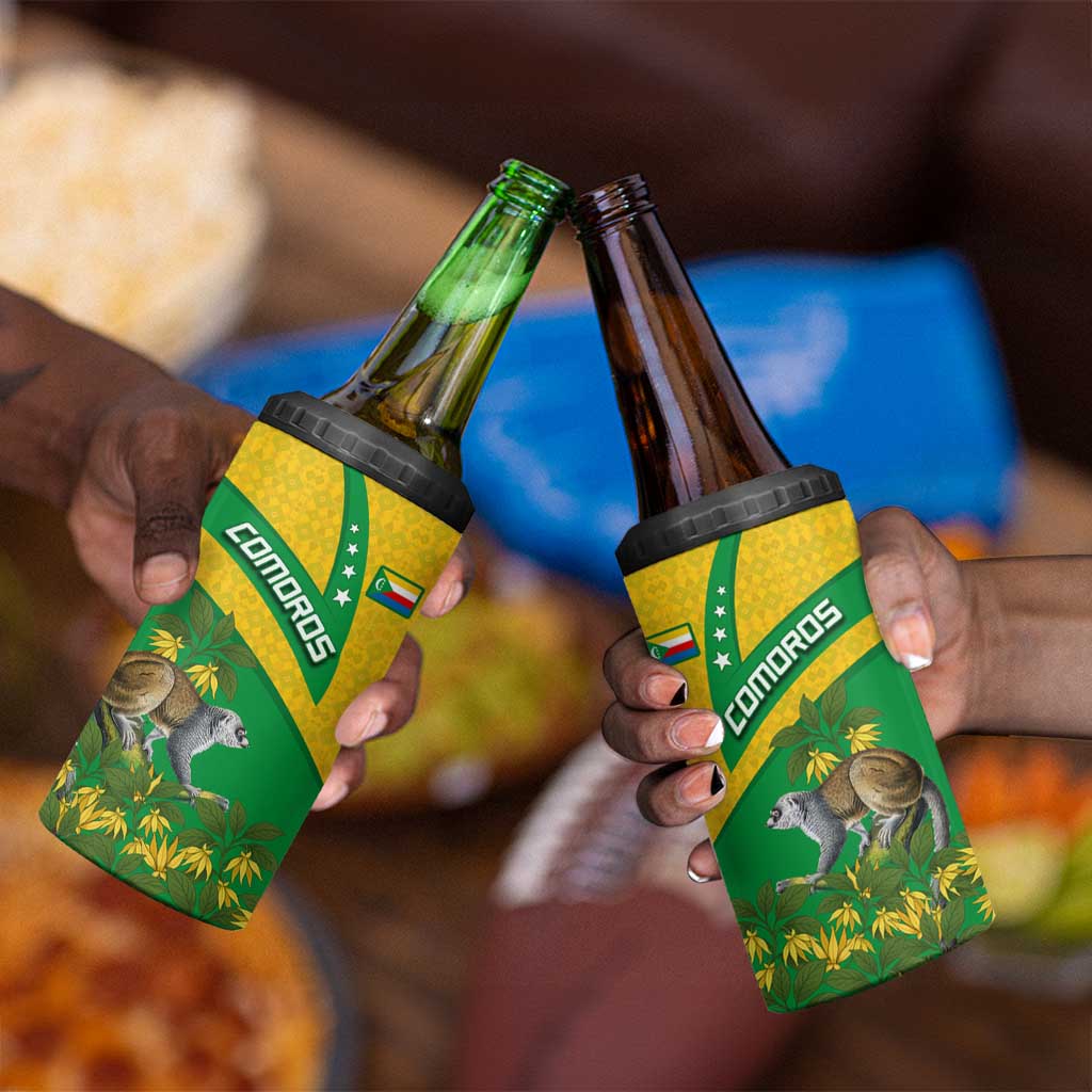 Comoros 4 in 1 Can Cooler Tumbler - National Flag Lemur Design and Ylang Ylang Flower Pattern TS04