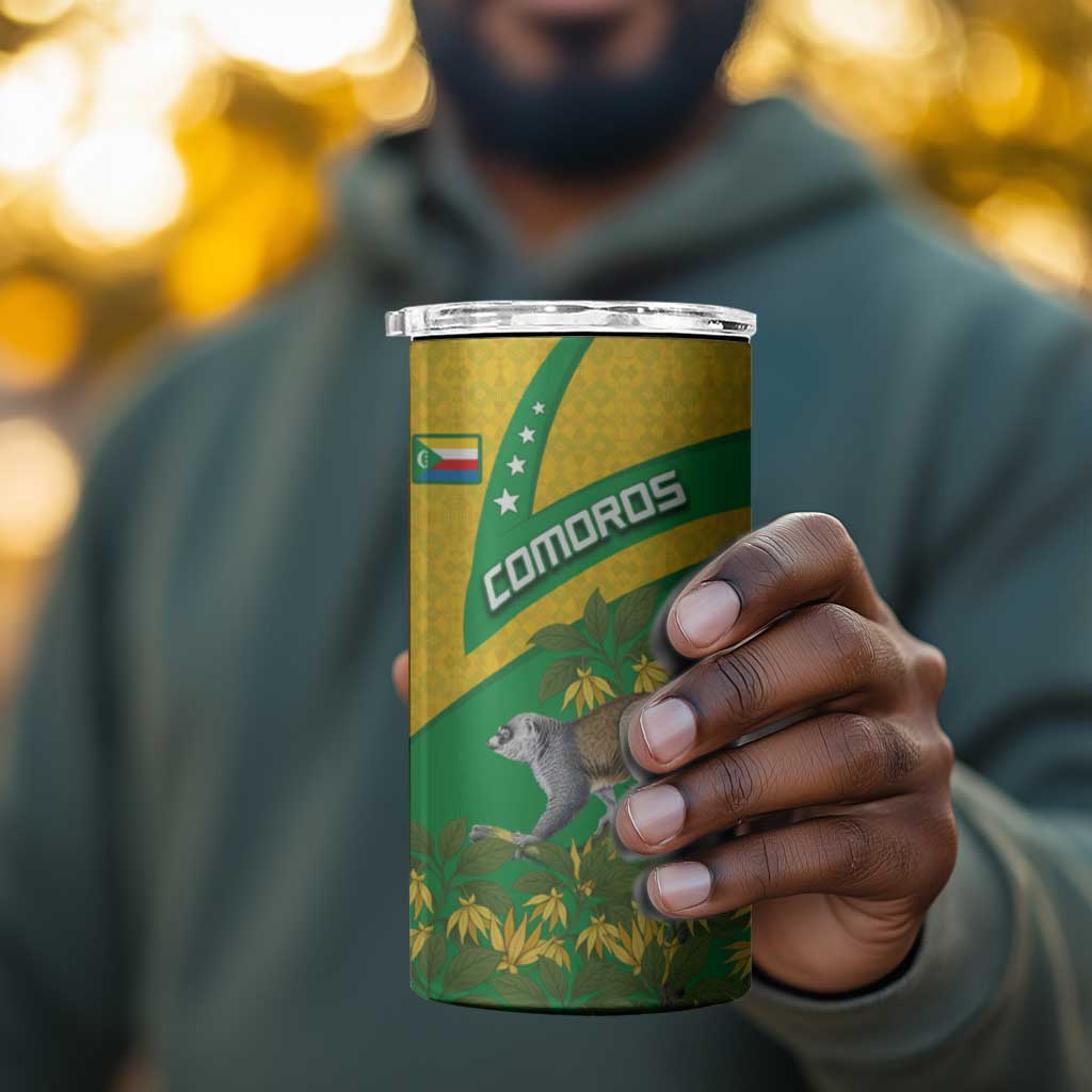 Comoros 4 in 1 Can Cooler Tumbler - National Flag Lemur Design and Ylang Ylang Flower Pattern TS04