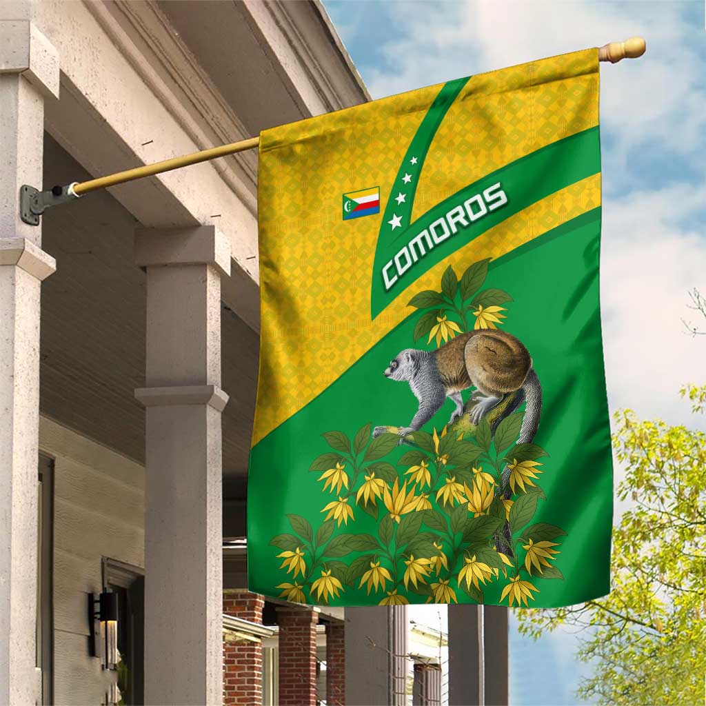 Comoros Garden Flag - National Flag Lemur Design and Ylang Ylang Flower Pattern TS04