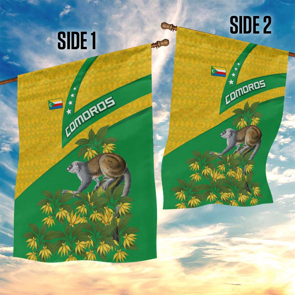 Comoros Garden Flag - National Flag Lemur Design and Ylang Ylang Flower Pattern TS04